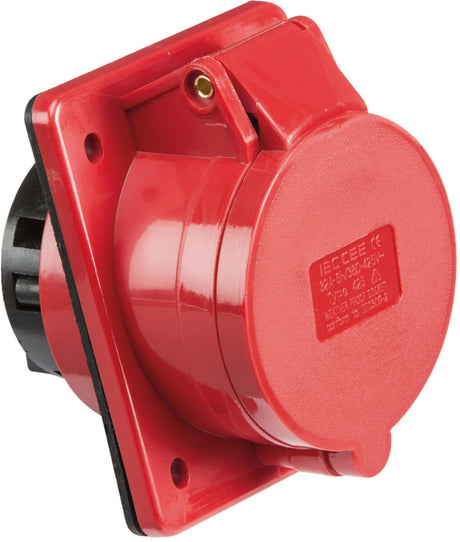 415V IP44 32A Angled Panel Mount Socket - Red