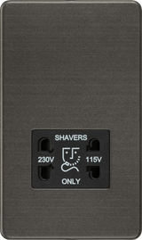 115V/230V Dual Voltage Shaver Socket - Smoked Bronze with Black Insert