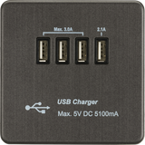 230V Quad USB-A Charger Outlet - Smoked Bronze
