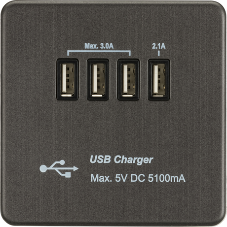 230V Quad USB-A Charger Outlet - Smoked Bronze