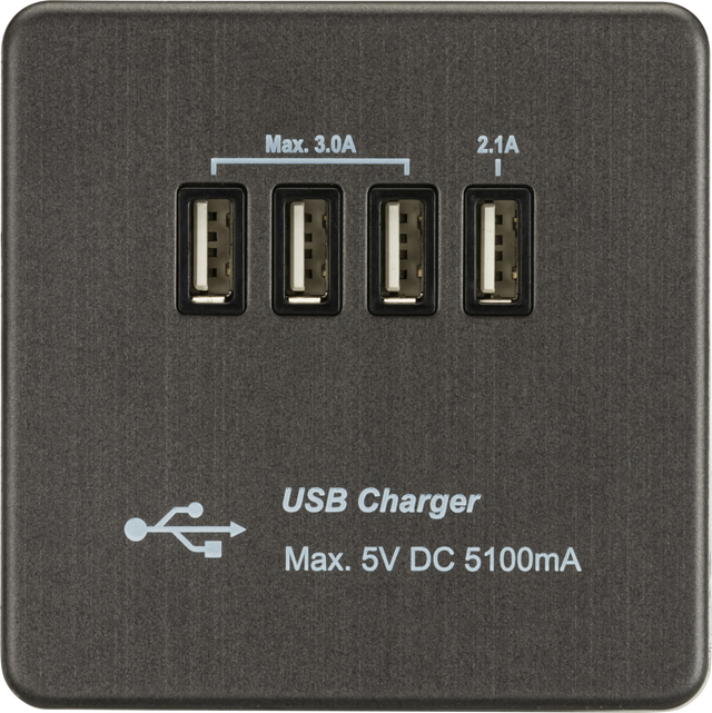 230V Quad USB-A Charger Outlet - Smoked Bronze
