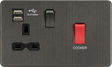 Screwless 45A DP Switch & 13A Switched Socket with Dual USB Charger - Smoked Bronze