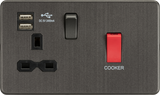 Screwless 45A DP Switch & 13A Switched Socket with Dual USB Charger - Smoked Bronze