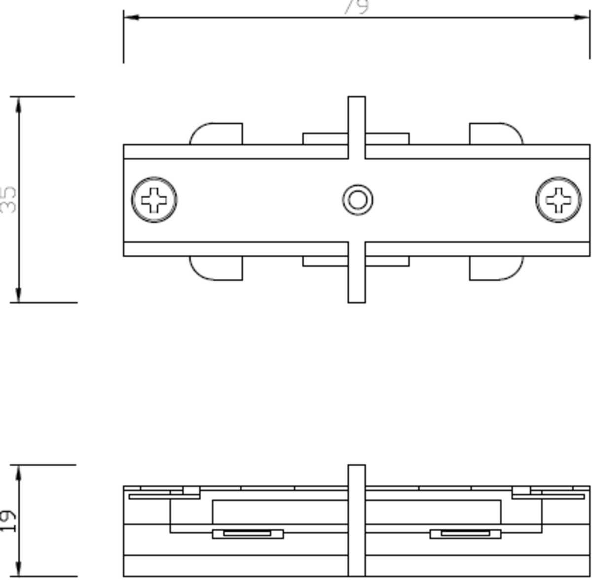 230V Track In-line Connector - White Side View