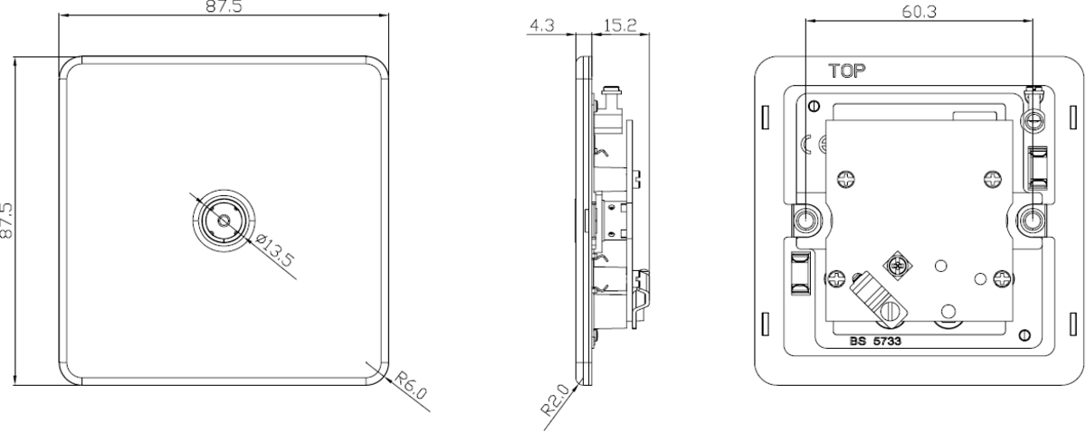 TV Outlet (Non-Isolated) - Brushed Chrome - Side View