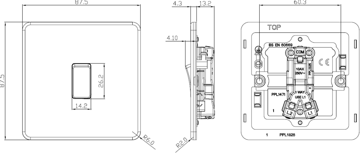 10AX 1G 2-way Switch - Polished Brass, Flat Plate Design