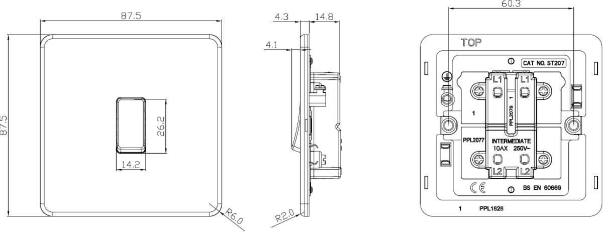 10AX 1G Intermediate Switch - Black Nickel Side View