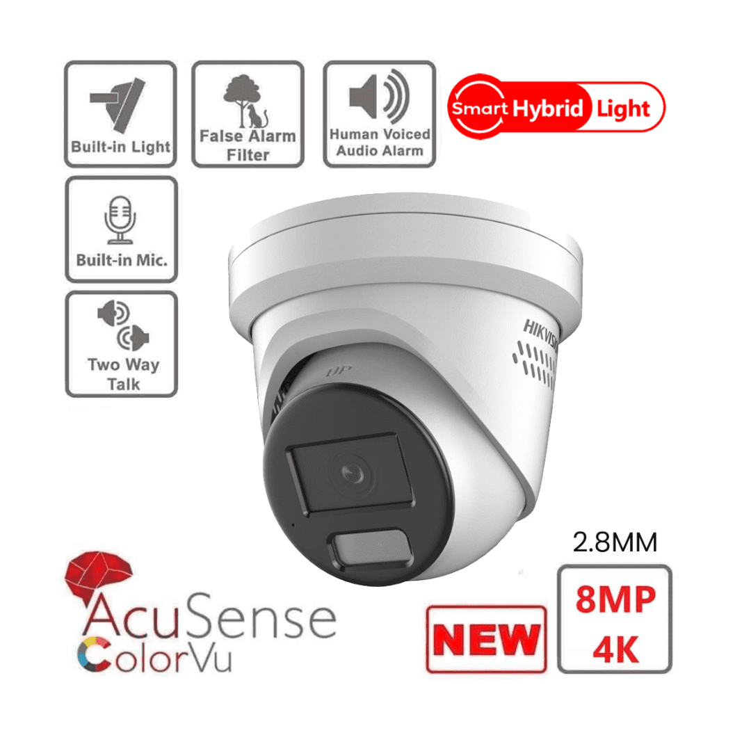 HikVision: DS-2CD2387G2H-LISU/SL(2.8mm)(eF), 8MP Smart Hybrid Light IP Camera, 2.8mm Fixed Lens, White, IP67