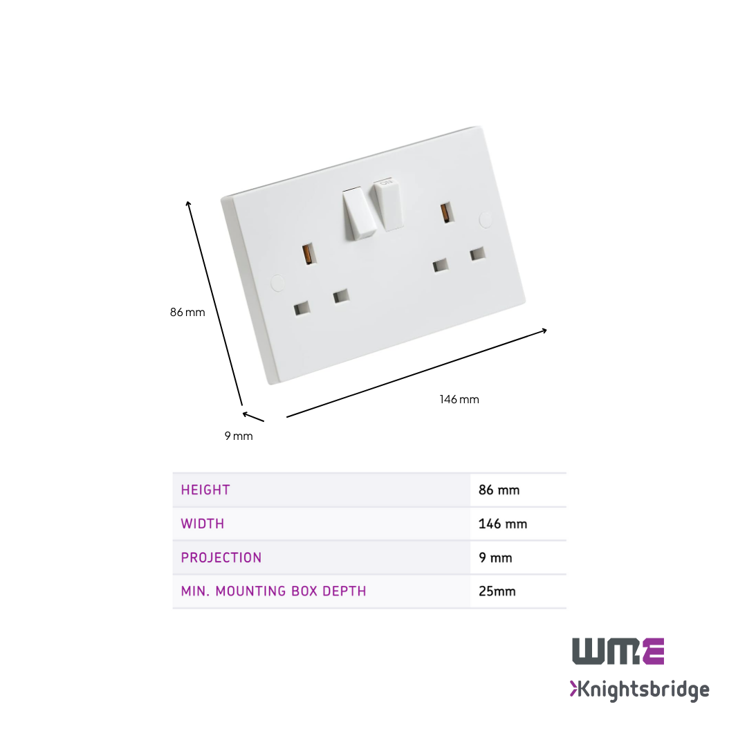 Knightsbridge: SN9000S, 13A 2G SP Switched Socket, IP20, Twin Earth, White, ASTA Approved
