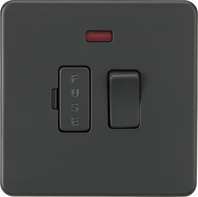 13A Switched Fused Spur Unit with Neon - Anthracite, Screwless Design