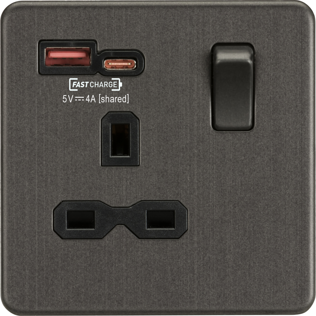 Smoked Bronze 13A 1G Switched Socket with Dual USB A+C