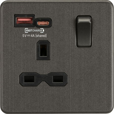 Smoked Bronze 13A 1G Switched Socket with Dual USB A+C
