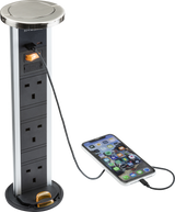 Knightsbridge IP54 3G Pop-Up Socket with Dual USB Charger - Brushed Chrome
