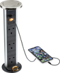 Knightsbridge IP54 3G Pop-Up Socket with Dual USB Charger - Brushed Chrome