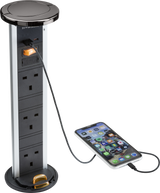 Knightsbridge IP54 3G Pop-Up Socket with Dual USB Charger A+C, Black Nickel
