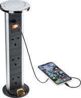 Knightsbridge IP54 3G Pop-Up Socket with Dual USB Charger A+C - Polished Chrome