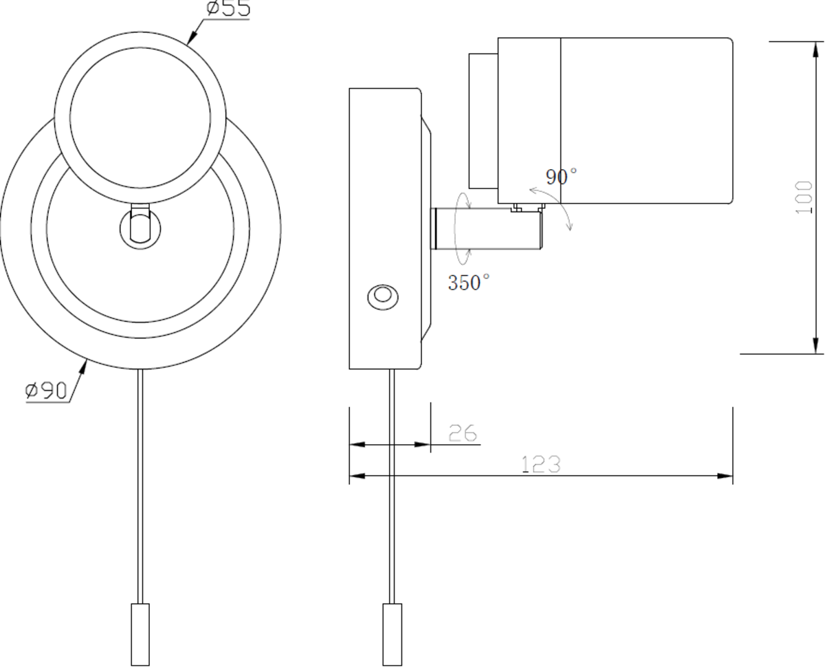 230V IP44 GU10 Single Spotlight - Matt White Side View
