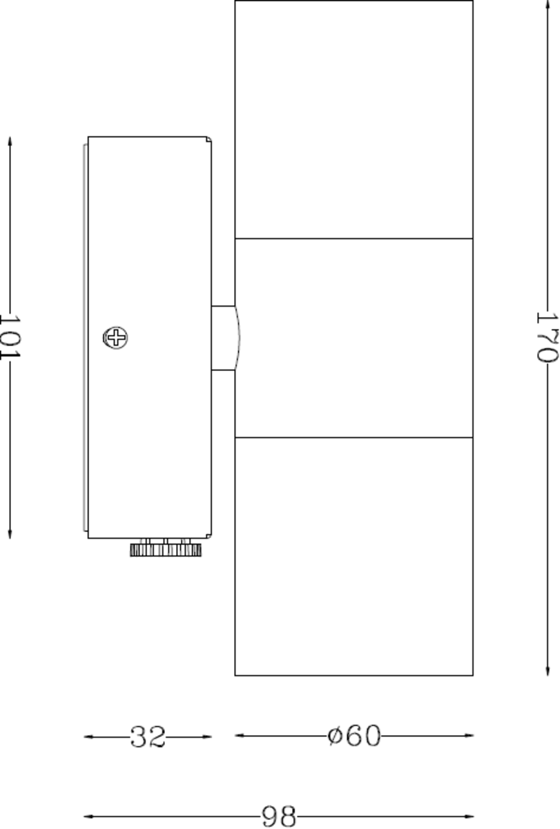 230V IP54 GU10 Up and Down Wall Light with Photocell Sensor - Brushed Chrome