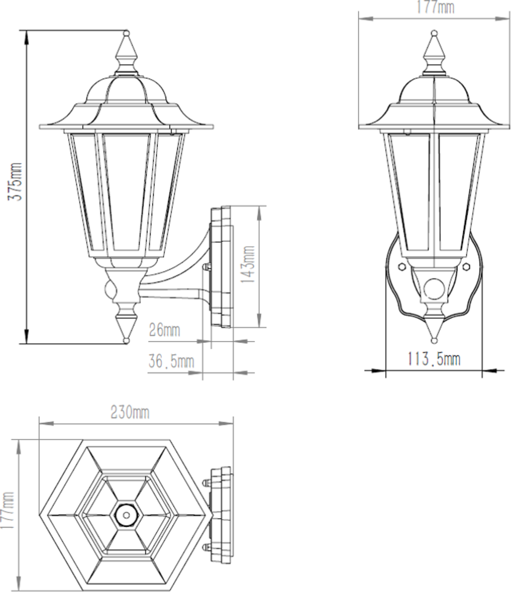 Alternate view of 230V IP54 8W LED Wall Lantern - Black with Daylight Sensor