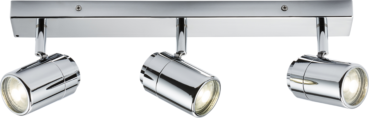 230V IP44 GU10 Triple Bar Spotlight - Chrome, Adjustable Design