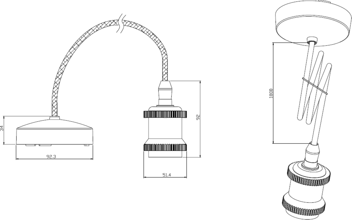 1.8m E27 Vintage Pendant Set - Anthracite view