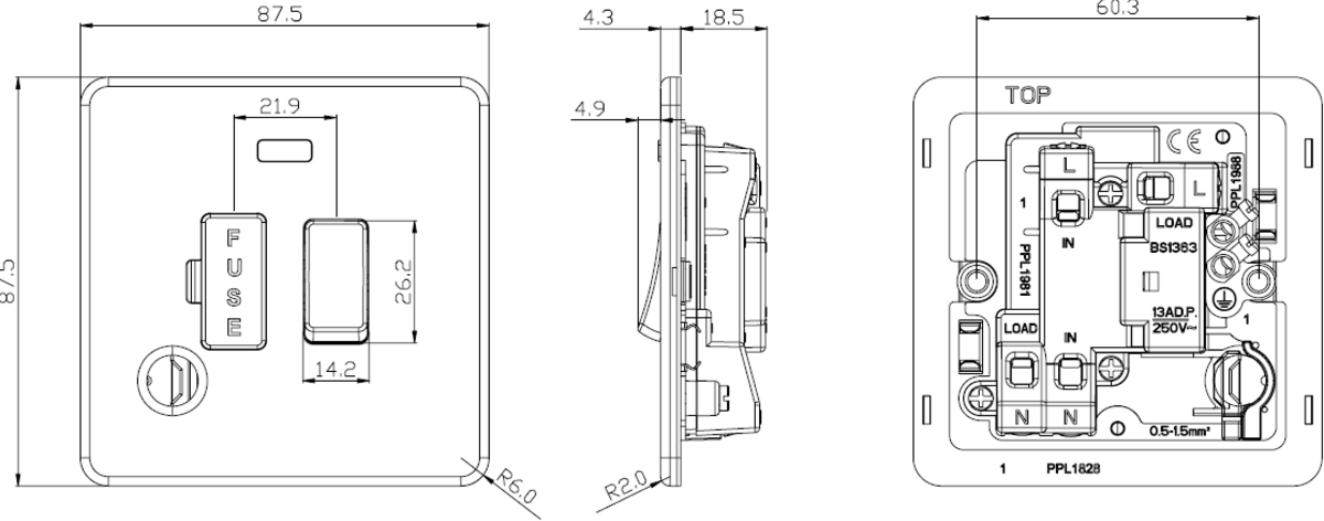 Alternate view of 13A Switched Fused Spur with Neon and Flex Outlet