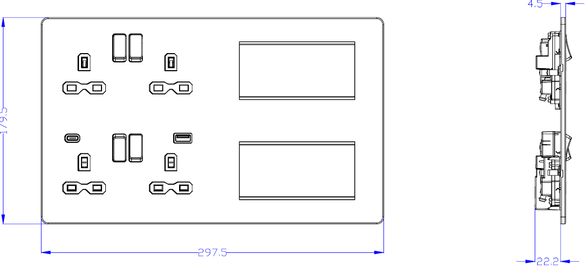 Knightsbridge Multimedia Plate USB A+C - Smoked Bronze