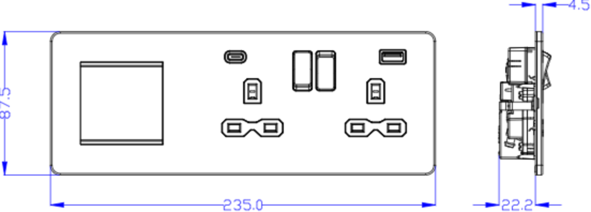 Screwless 13A 2G DP Socket with USB - Matt White