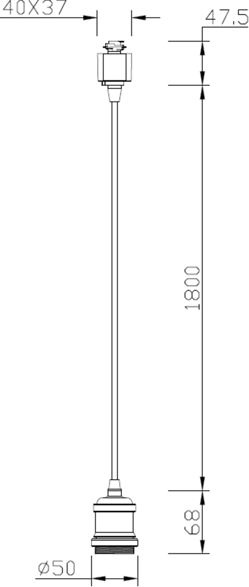 Alternative view of 230V 1.8M E27 Vintage Track Pendant - Brushed Chrome