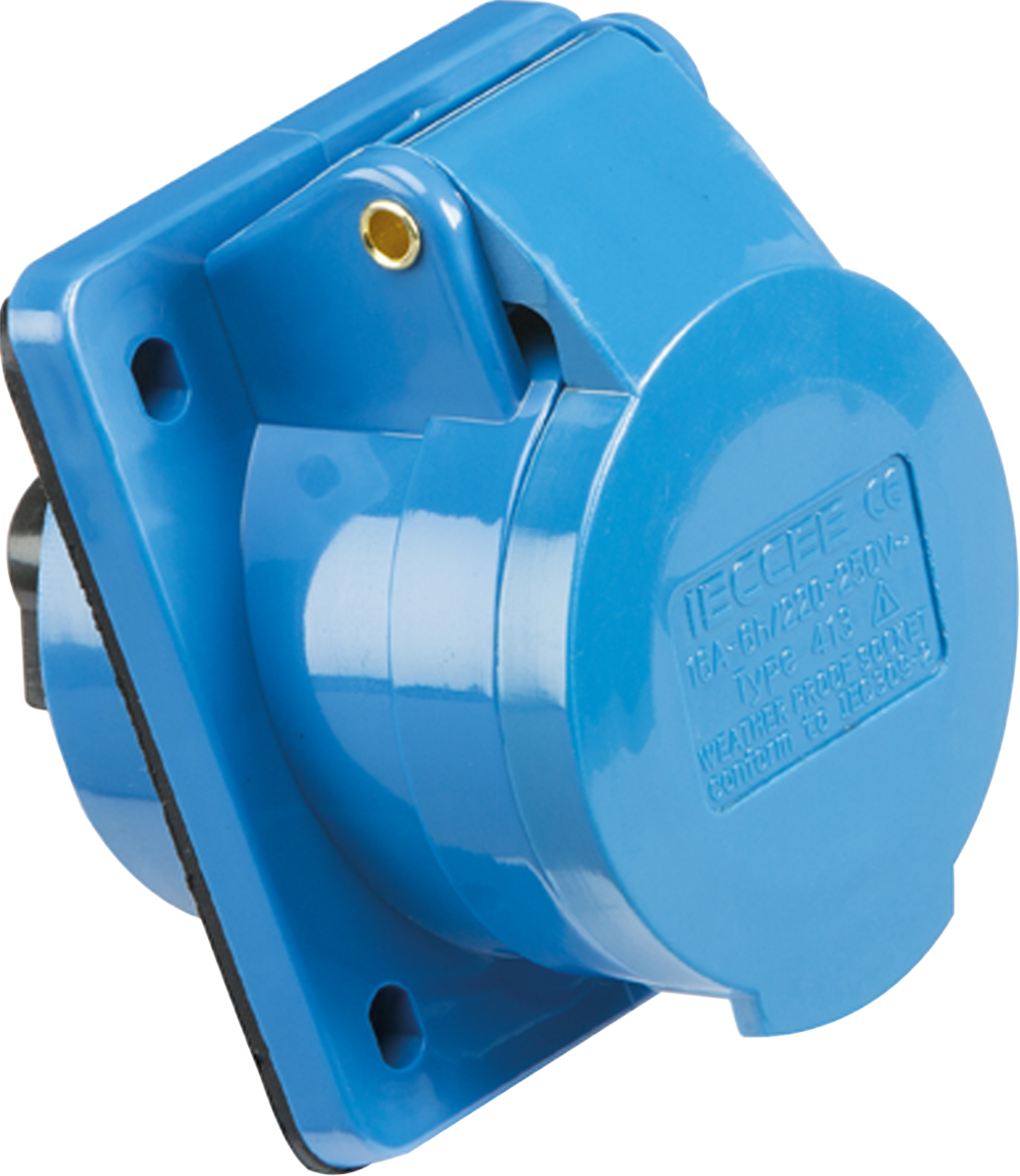 ML Accessories 240V IP44 16A Angled Panel Mount Socket 2P+E