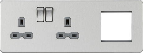 13A 2G DP Socket with 2G Modular Combination Plate - Brushed Chrome