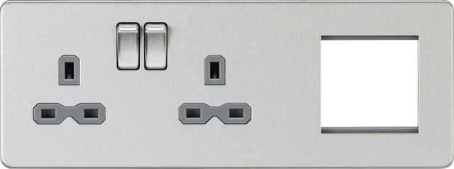 13A 2G DP Socket with 2G Modular Combination Plate - Brushed Chrome
