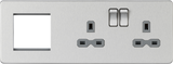 13A 2G DP Socket + 2G Modular Combination Plate - Brushed Chrome with Grey Insert