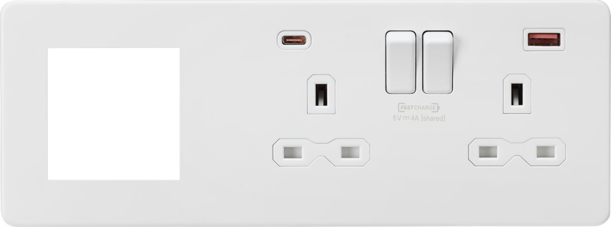 13A 2G DP Socket with Dual USB A+C - Matt White
