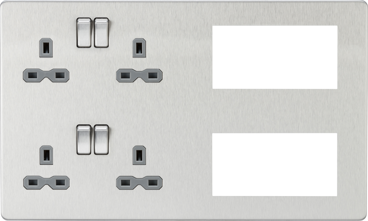 Multimedia Combination Plate - Brushed Chrome with Grey Insert