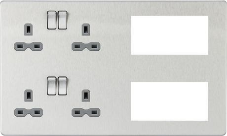 Multimedia Combination Plate - Brushed Chrome with Grey Insert