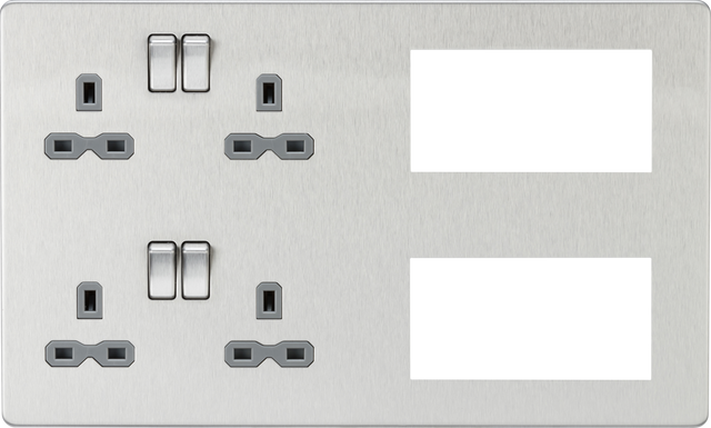 Multimedia Combination Plate - Brushed Chrome with Grey Insert