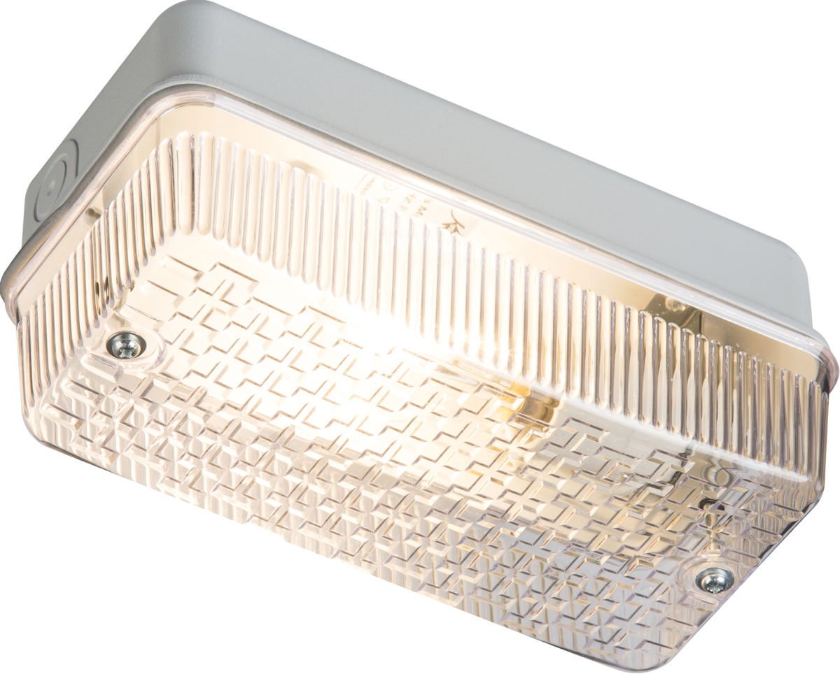 230V IP65 100W B22 Bulkhead with Clear Prismatic Diffuser and Aluminium Base