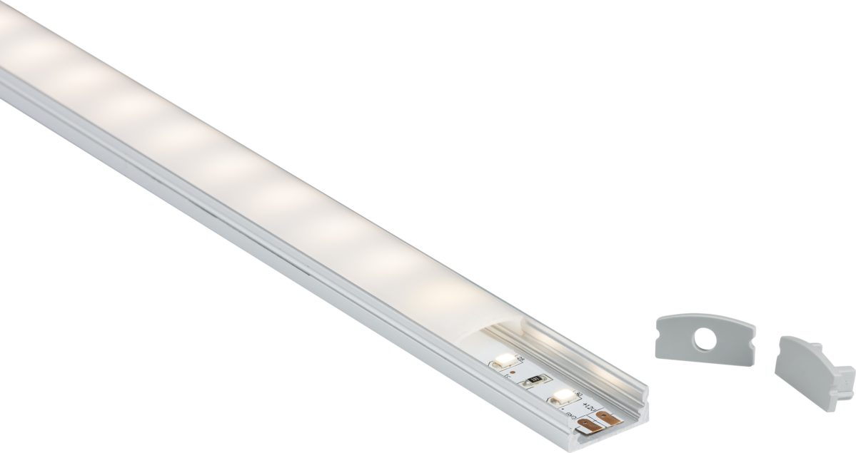 2M Aluminium Profile - Surface Mount Flat with Opal Diffuser