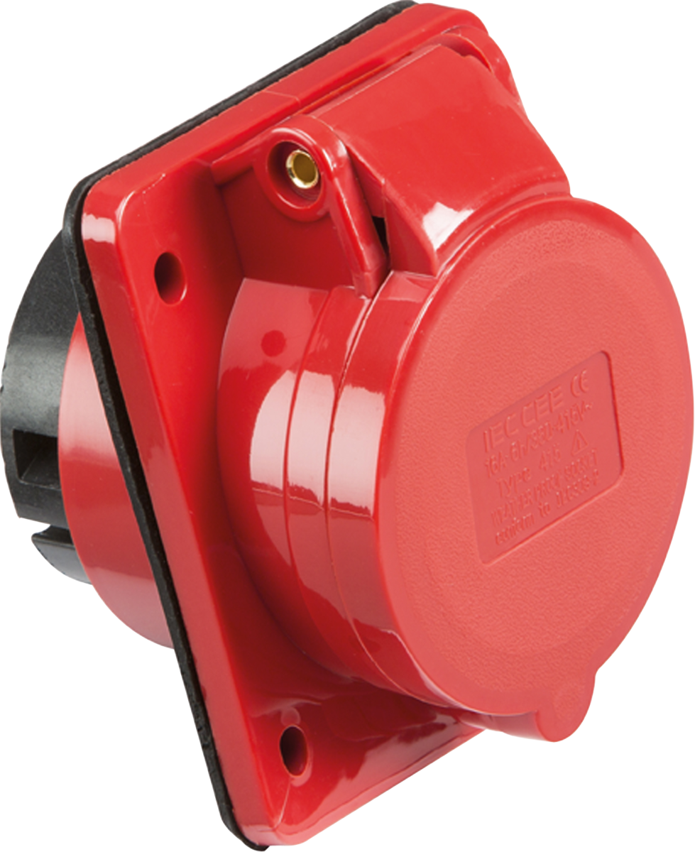 415V IP44 16A Angled Panel Mount Socket - Red