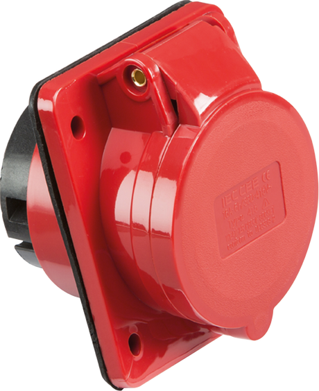 415V IP44 16A Angled Panel Mount Socket - Red