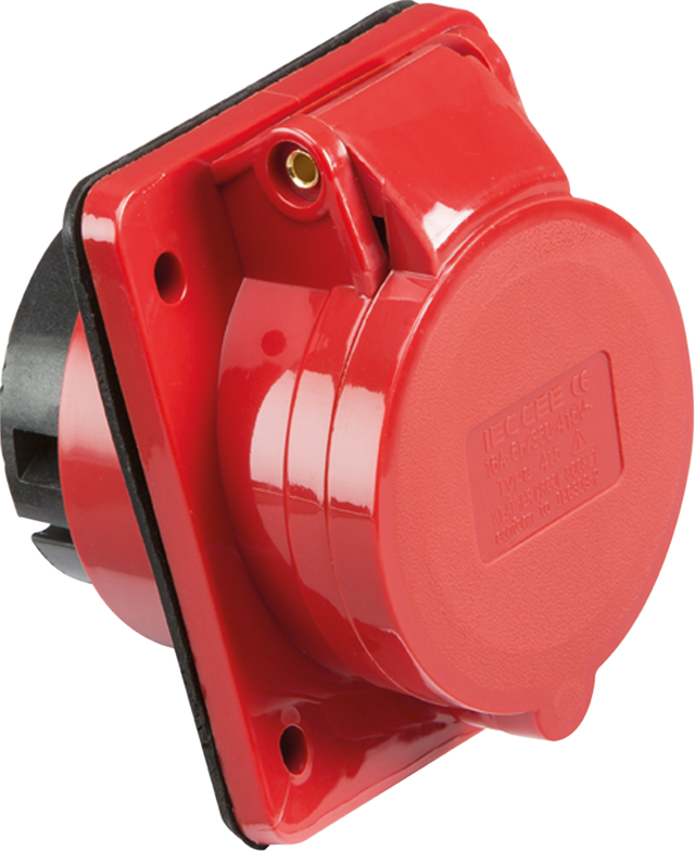 415V IP44 16A Angled Panel Mount Socket - Red