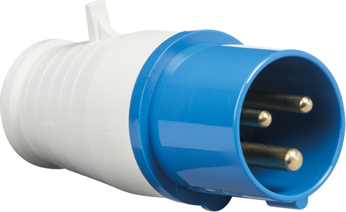 240V IP44 16A Industrial Plug 2P+E - Blue & White