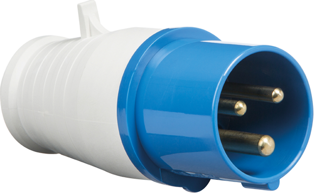 240V IP44 16A Industrial Plug 2P+E - Blue & White