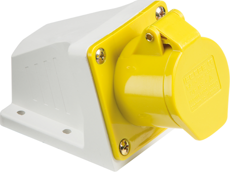 110V IP44 16A Angled Surface Mount Socket 2P+E - Yellow & White