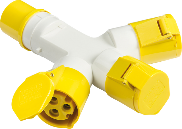 110V IP44 16A 2P+E 3 Way Splitter