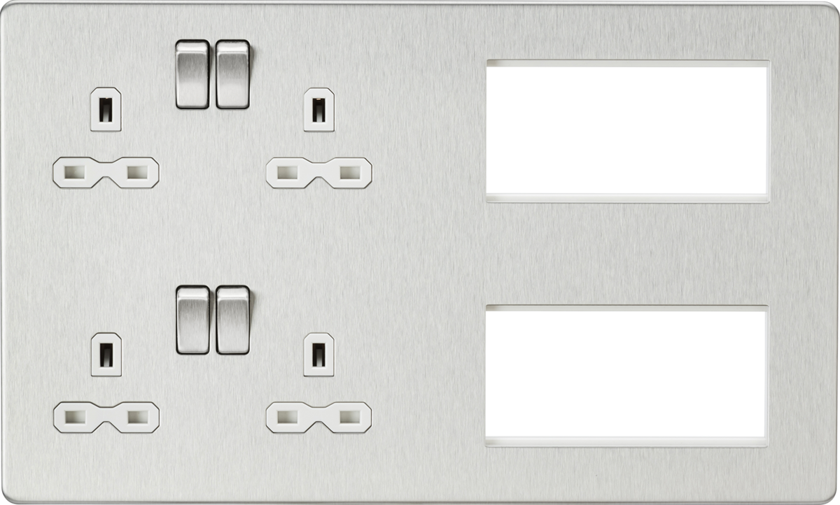 ML Accessories Screwless Multimedia Combination Plate - Brushed Chrome with White Insert