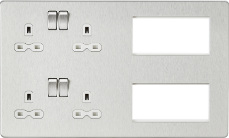 ML Accessories Screwless Multimedia Combination Plate - Brushed Chrome with White Insert