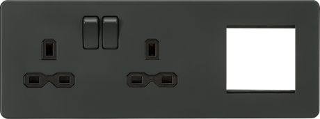 13A 2G DP Socket + 2G Modular Combination Plate - Anthracite with Black insert