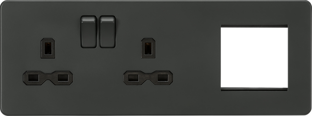13A 2G DP Socket + 2G Modular Combination Plate - Anthracite with Black insert